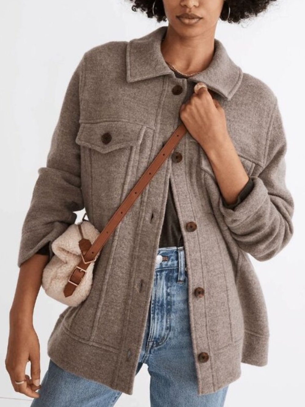 Madewell Boiled Wool Bridgman Sweater Jacket Coat Heather Mink Taupe Large